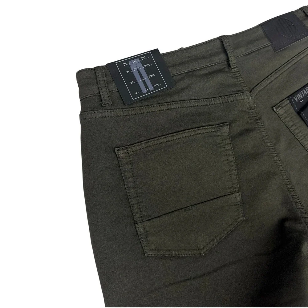 VGB Vintage Genes Black Men's Green Olive Denim Jean Slim Fit Stretch 36W X30L